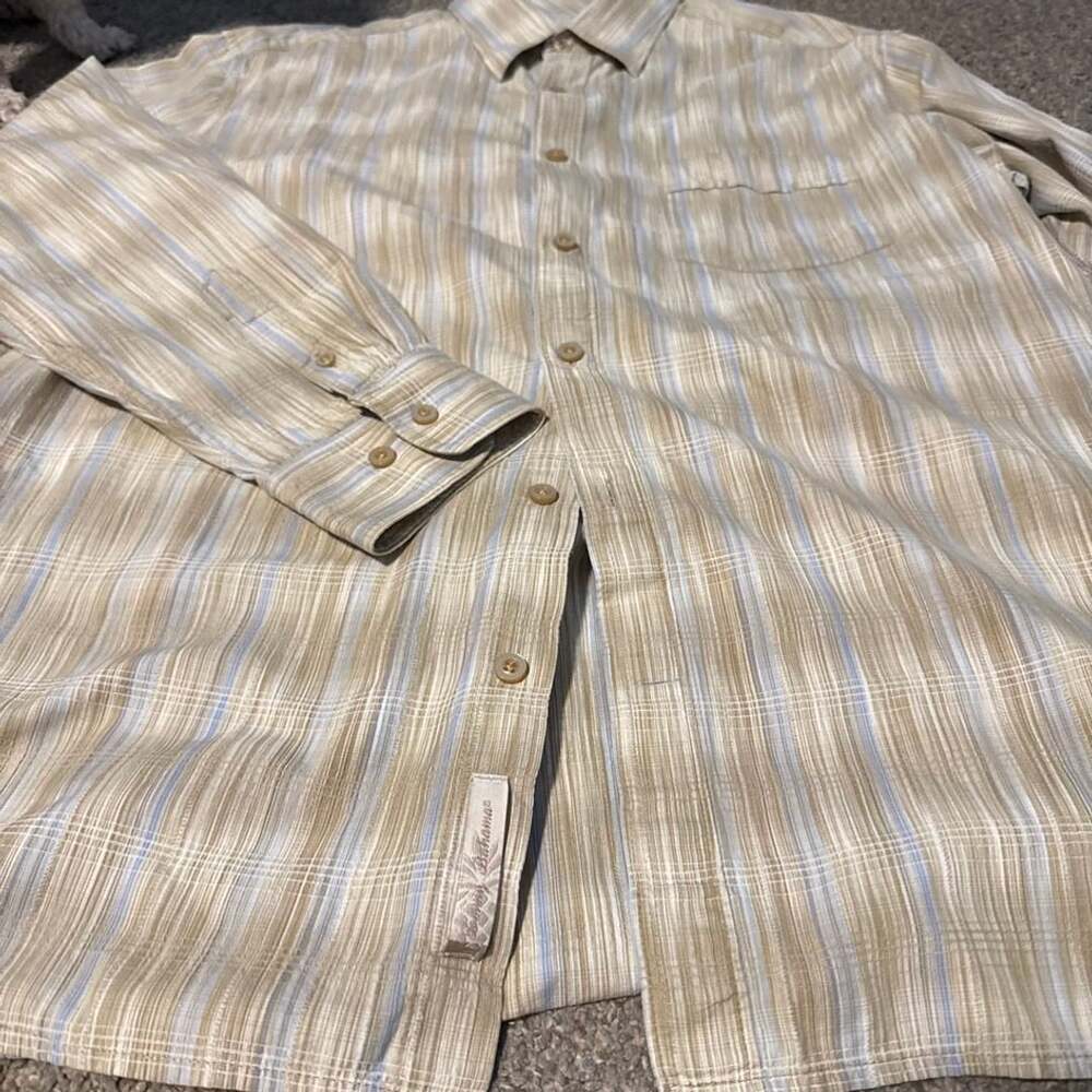 Tommy Bahama Mens Long Sleeve Button Up Shirt Striped Cotton Silk L